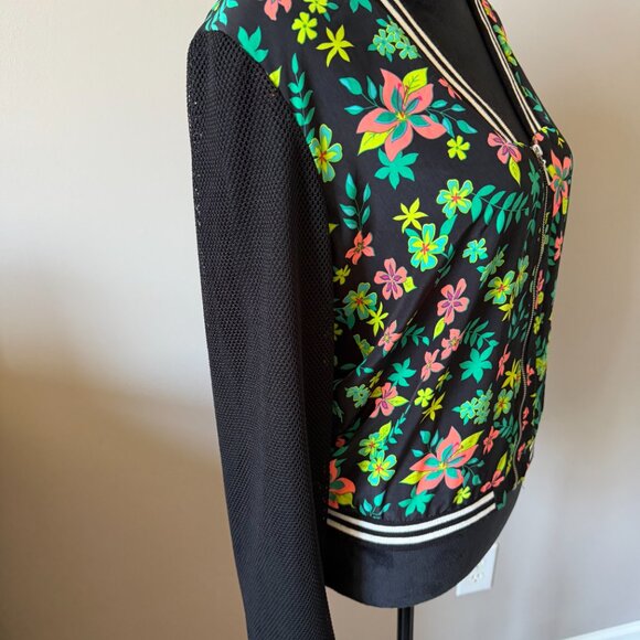 BONGO Medium Bright Floral & Mesh Varsity Zip Vneck Jacket - Picture 3 of 8